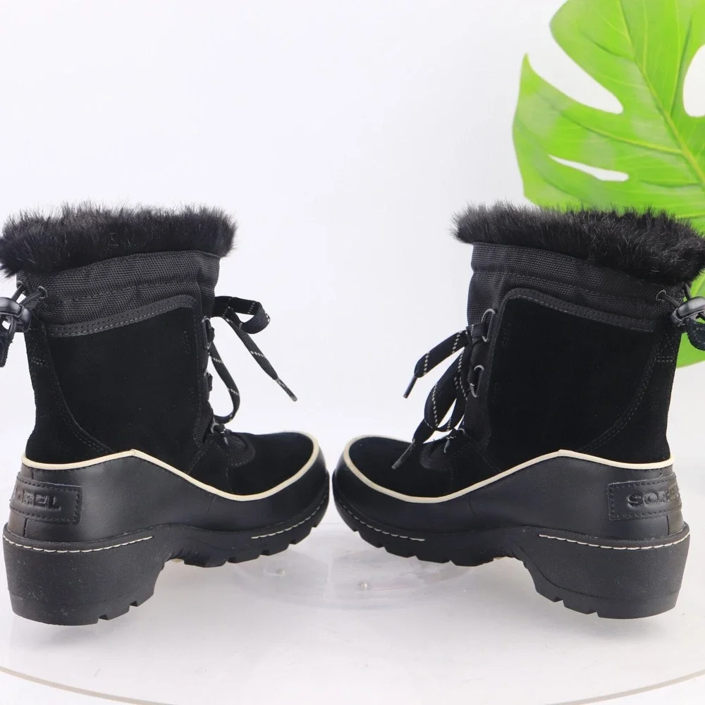 Sorel Womens Tivoli III Boot Size 8 Waterproof Black Suede Winter Bootie Lace Up